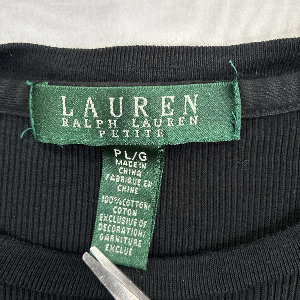 Lauren Ralph Lauren Women's "Suede" Trim Black Top Size Petite L Equestrian Barn - Picture 3 of 13